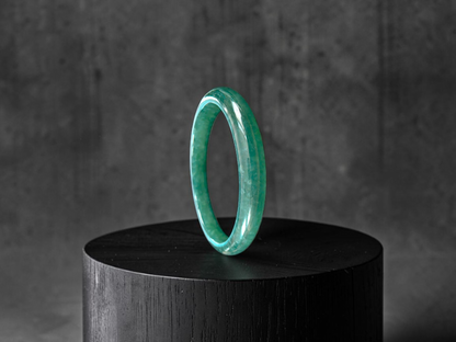 Certified 57.80 mm Earth's (MADE IN JAPAN) Burmese Deep Blue Green A-Jade Round Bangle Bracelet - 08845
