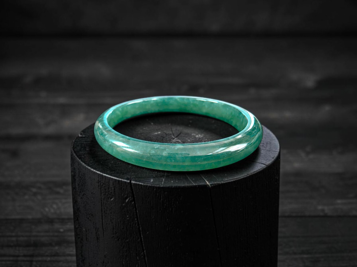 Certified 57.80 mm Earth's (MADE IN JAPAN) Burmese Deep Blue Green A-Jade Round Bangle Bracelet - 08845