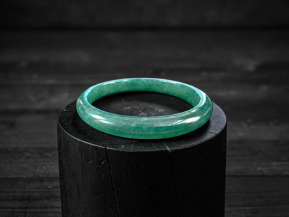 Certified 57.80 mm Earth's (MADE IN JAPAN) Burmese Deep Blue Green A-Jade Round Bangle Bracelet - 08845
