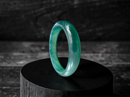 Certified 55.00 mm Earth's (MADE IN JAPAN) Burmese Deep Icy Blue Green A-Jade Round Bangle Bracelet - 08846