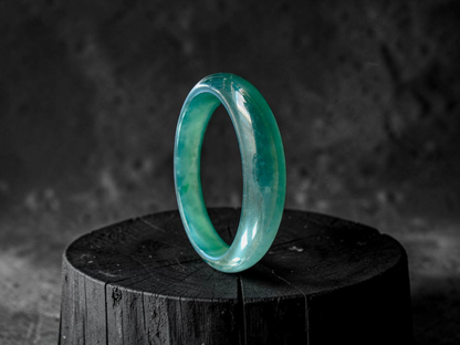 Certified 55.00 mm Earth's (MADE IN JAPAN) Burmese Deep Icy Blue Green A-Jade Round Bangle Bracelet - 08846
