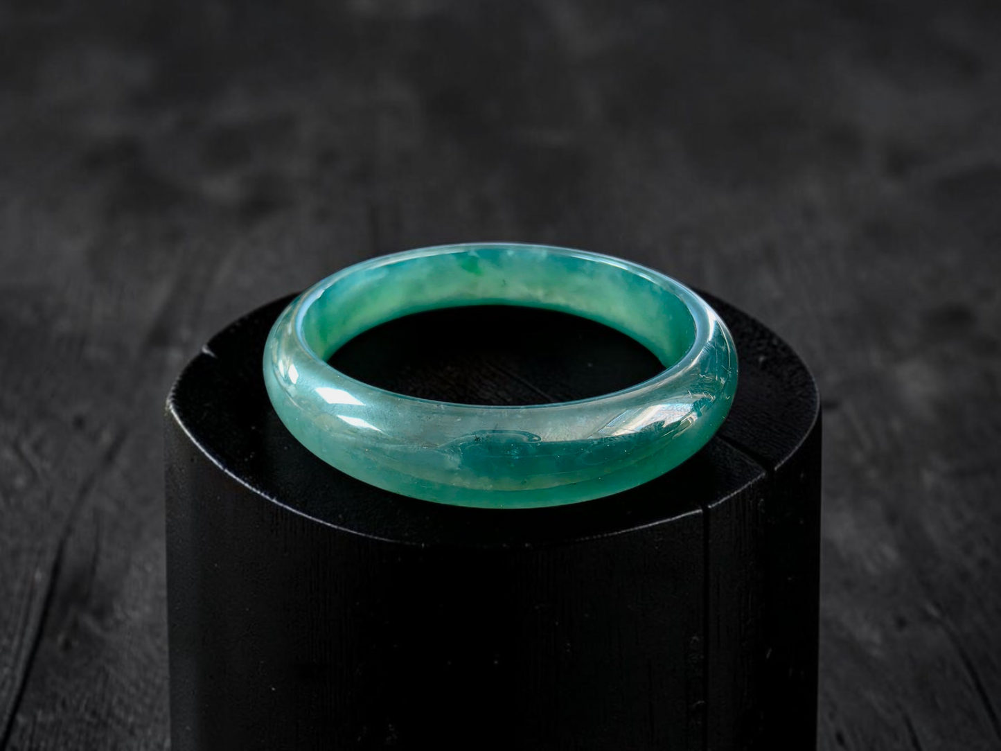 Certified 55.00 mm Earth's (MADE IN JAPAN) Burmese Deep Icy Blue Green A-Jade Round Bangle Bracelet - 08846