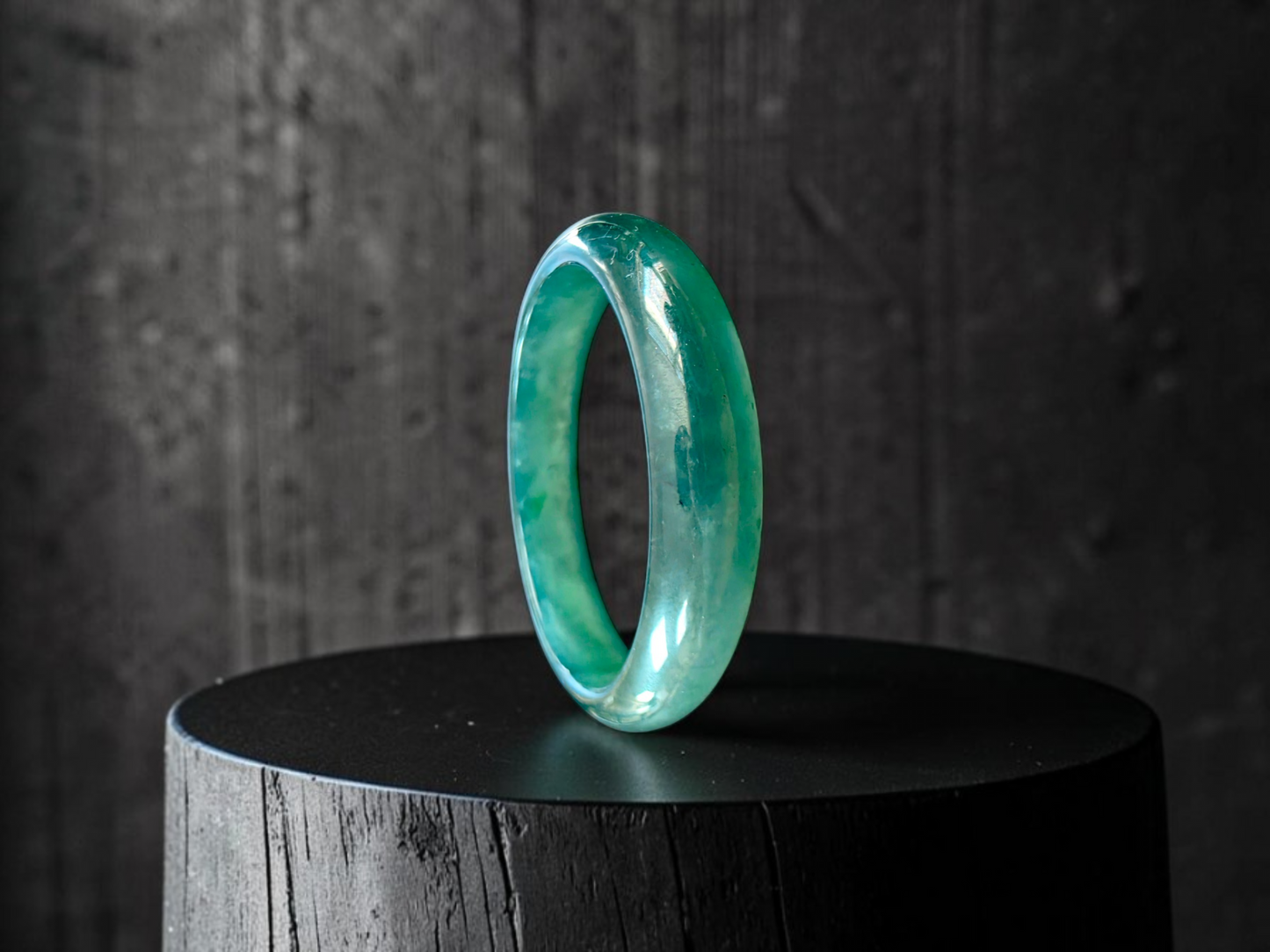 Certified 55.00 mm Earth's (MADE IN JAPAN) Burmese Deep Icy Blue Green A-Jade Round Bangle Bracelet - 08846