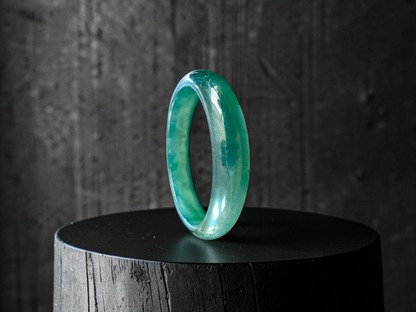 Certified 55.00 mm Earth's (MADE IN JAPAN) Burmese Deep Icy Blue Green A-Jade Round Bangle Bracelet - 08846