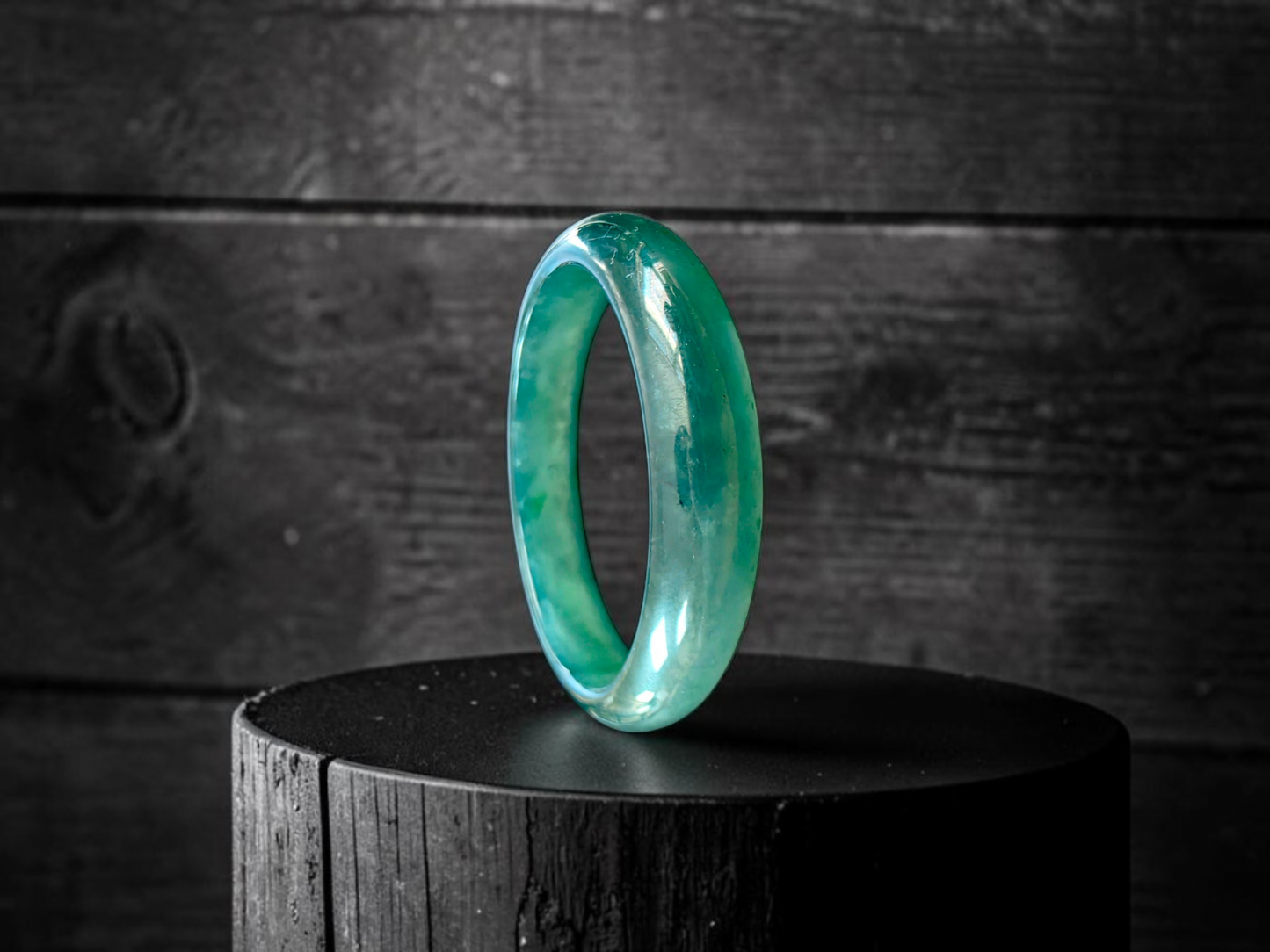 Certified 55.00 mm Earth's (MADE IN JAPAN) Burmese Deep Icy Blue Green A-Jade Round Bangle Bracelet - 08846