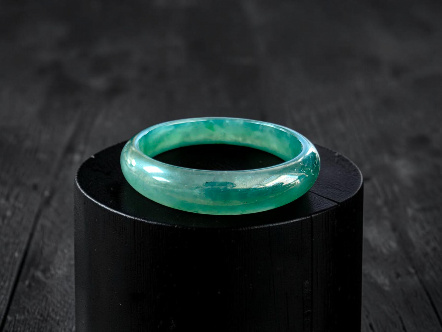 Certified 55.00 mm Earth's (MADE IN JAPAN) Burmese Deep Icy Blue Green A-Jade Round Bangle Bracelet - 08846