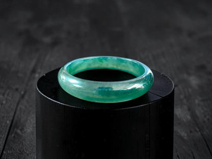 Certified 55.00 mm Earth's (MADE IN JAPAN) Burmese Deep Icy Blue Green A-Jade Round Bangle Bracelet - 08846