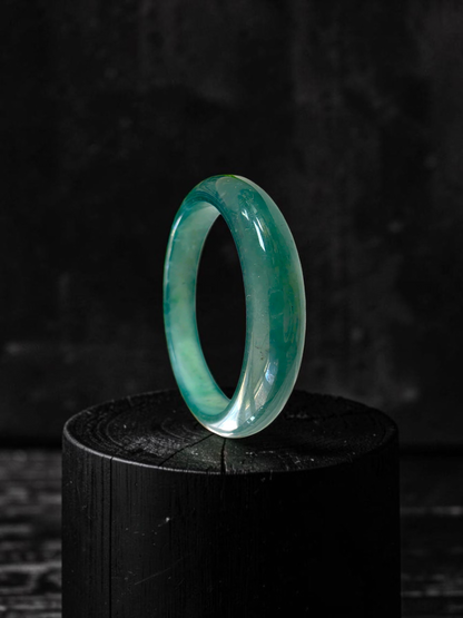 Certified 55.00 mm Earth's (MADE IN JAPAN) Burmese Deep Icy Blue Green A-Jade Round Bangle Bracelet - 08846