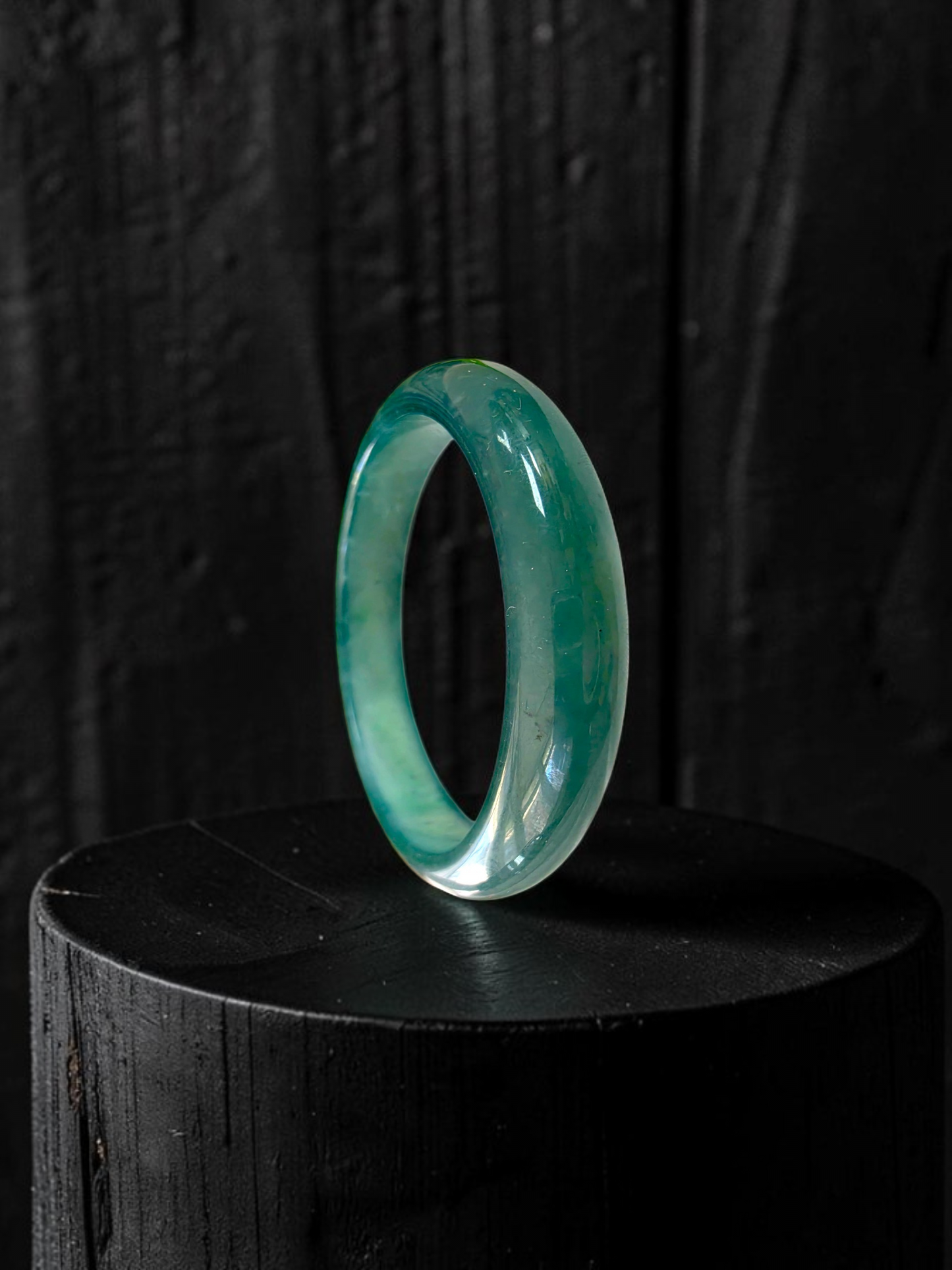 Certified 55.00 mm Earth's (MADE IN JAPAN) Burmese Deep Icy Blue Green A-Jade Round Bangle Bracelet - 08846