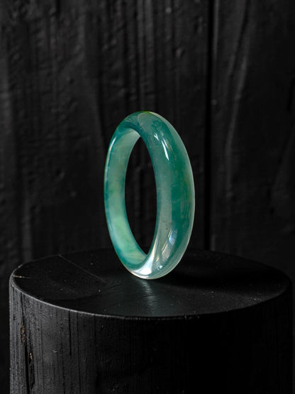 Certified 55.00 mm Earth's (MADE IN JAPAN) Burmese Deep Icy Blue Green A-Jade Round Bangle Bracelet - 08846