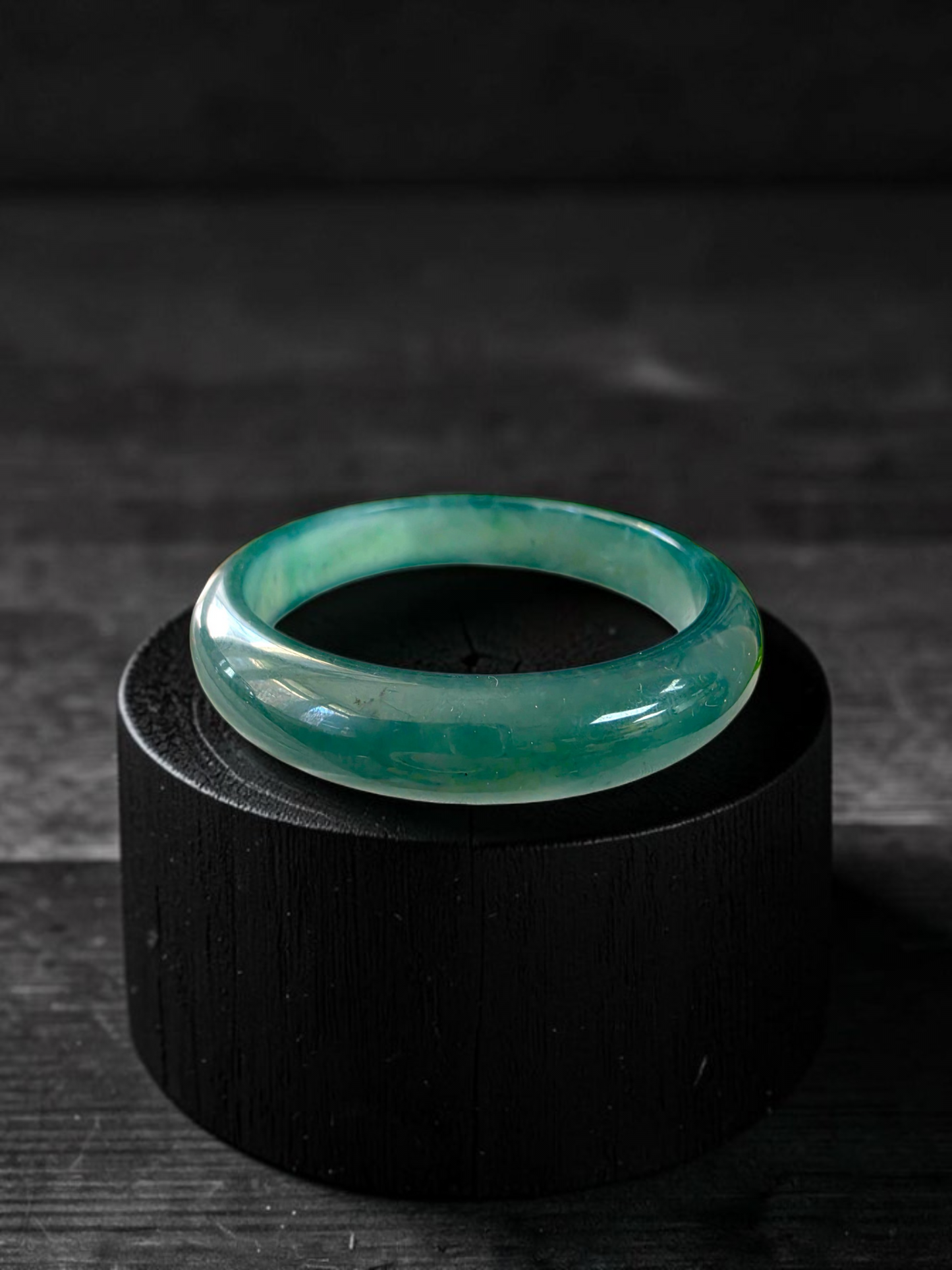 Certified 55.00 mm Earth's (MADE IN JAPAN) Burmese Deep Icy Blue Green A-Jade Round Bangle Bracelet - 08846