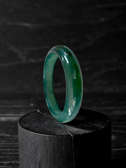 Certified 55.00 mm Earth's (MADE IN JAPAN) Burmese Deep Icy Blue Green A-Jade Round Bangle Bracelet - 08846