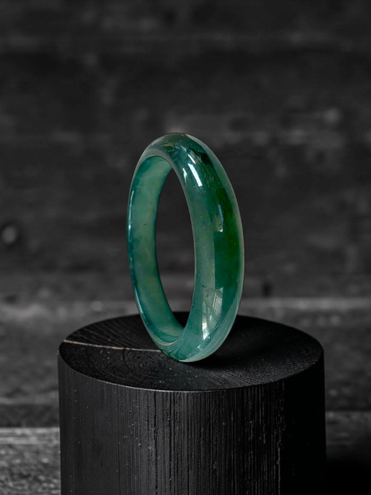 Certified 55.00 mm Earth's (MADE IN JAPAN) Burmese Deep Icy Blue Green A-Jade Round Bangle Bracelet - 08846