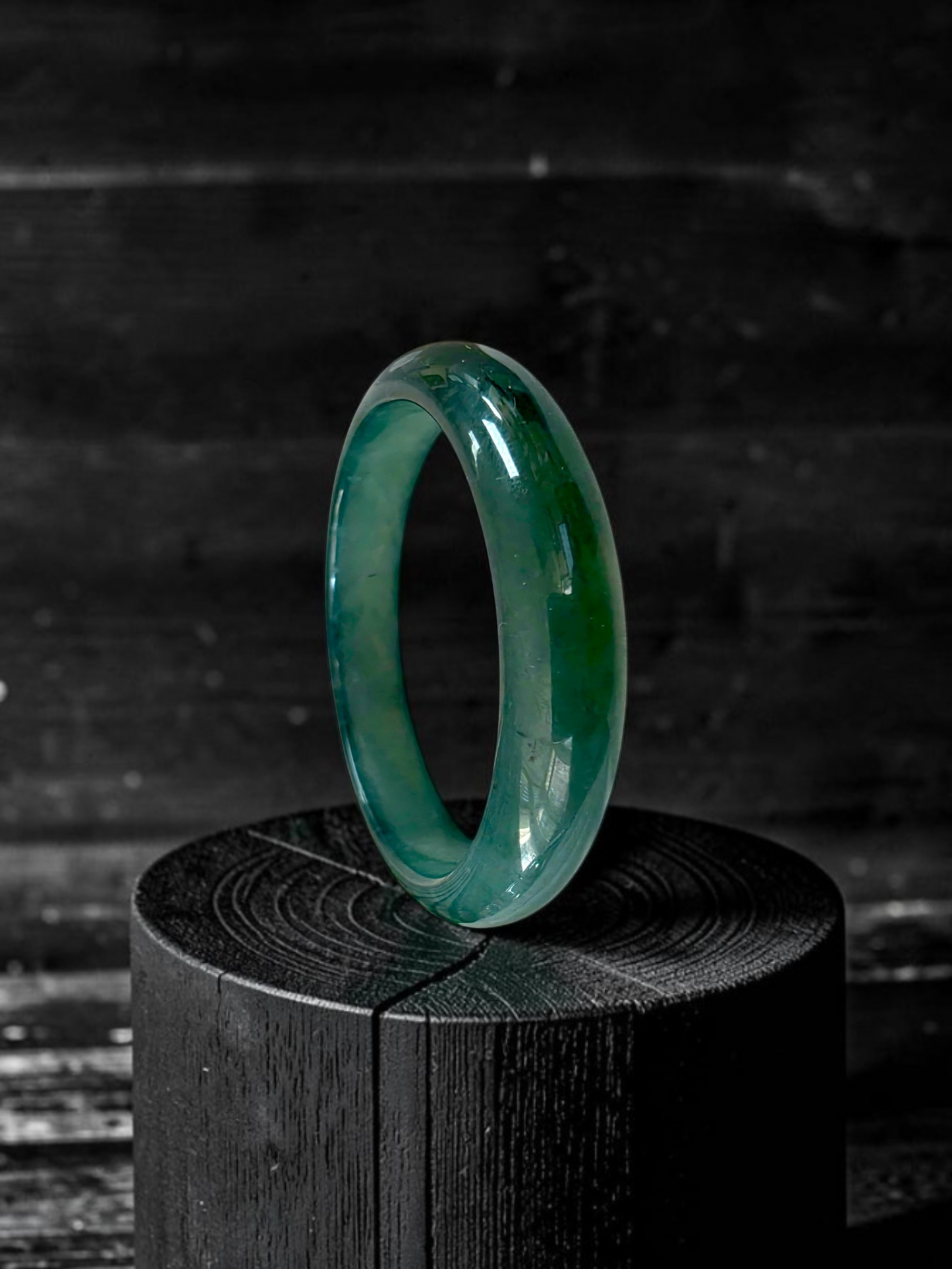 Certified 55.00 mm Earth's (MADE IN JAPAN) Burmese Deep Icy Blue Green A-Jade Round Bangle Bracelet - 08846