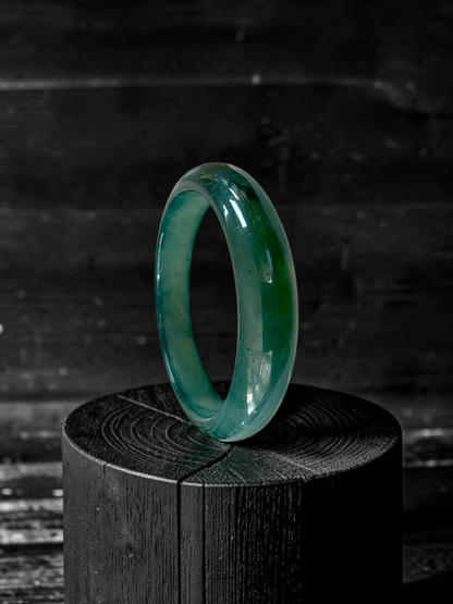 Certified 55.00 mm Earth's (MADE IN JAPAN) Burmese Deep Icy Blue Green A-Jade Round Bangle Bracelet - 08846