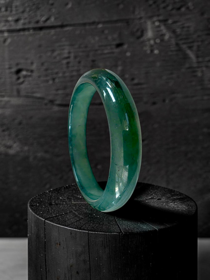 Certified 55.00 mm Earth's (MADE IN JAPAN) Burmese Deep Icy Blue Green A-Jade Round Bangle Bracelet - 08846