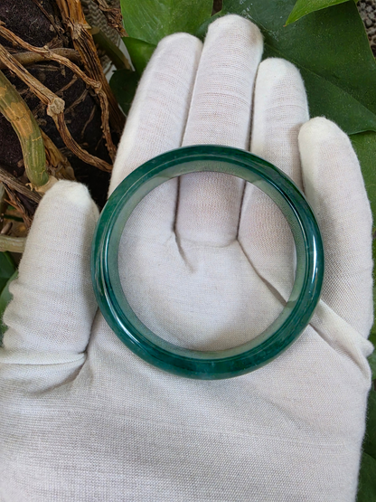 Certified 55.00 mm Earth's (MADE IN JAPAN) Burmese Deep Icy Blue Green A-Jade Round Bangle Bracelet - 08846
