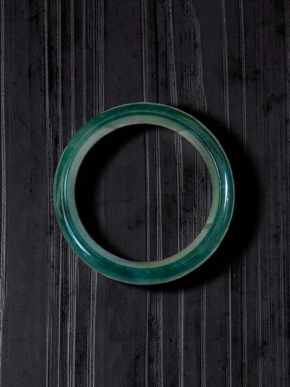 Certified 55.00 mm Earth's (MADE IN JAPAN) Burmese Deep Icy Blue Green A-Jade Round Bangle Bracelet - 08846