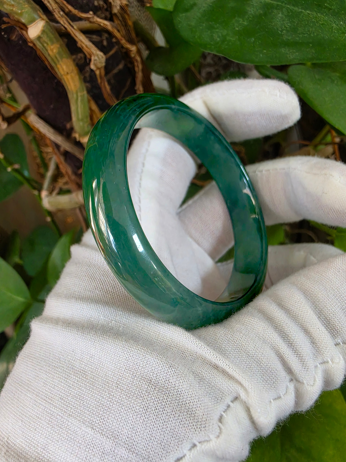 Certified 55.00 mm Earth's (MADE IN JAPAN) Burmese Deep Icy Blue Green A-Jade Round Bangle Bracelet - 08846