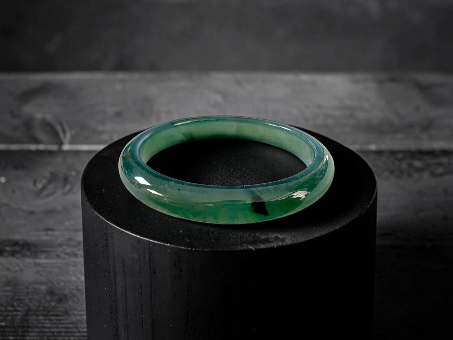Certified 59.00 mm Earth's (MADE IN JAPAN) Burmese Deep Icy Blue Green A-Jade Round Bangle Bracelet - 08847