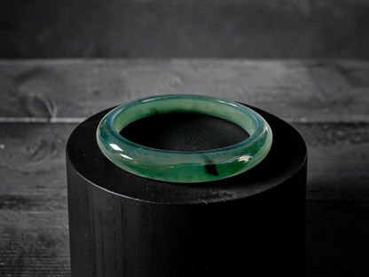 Certified 59.00 mm Earth's (MADE IN JAPAN) Burmese Deep Icy Blue Green A-Jade Round Bangle Bracelet - 08847