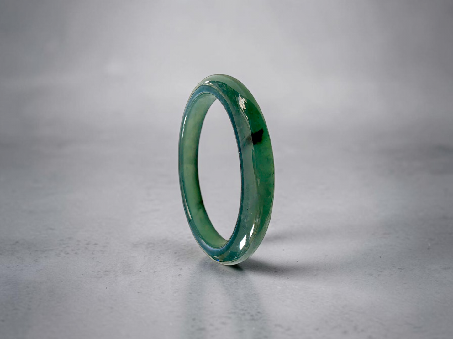 Certified 59.00 mm Earth's (MADE IN JAPAN) Burmese Deep Icy Blue Green A-Jade Round Bangle Bracelet - 08847