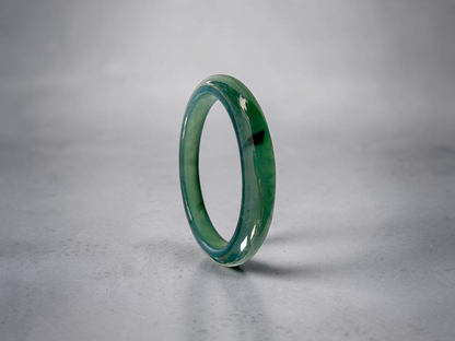 Certified 59.00 mm Earth's (MADE IN JAPAN) Burmese Deep Icy Blue Green A-Jade Round Bangle Bracelet - 08847