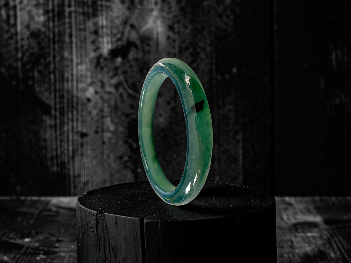 Certified 59.00 mm Earth's (MADE IN JAPAN) Burmese Deep Icy Blue Green A-Jade Round Bangle Bracelet - 08847