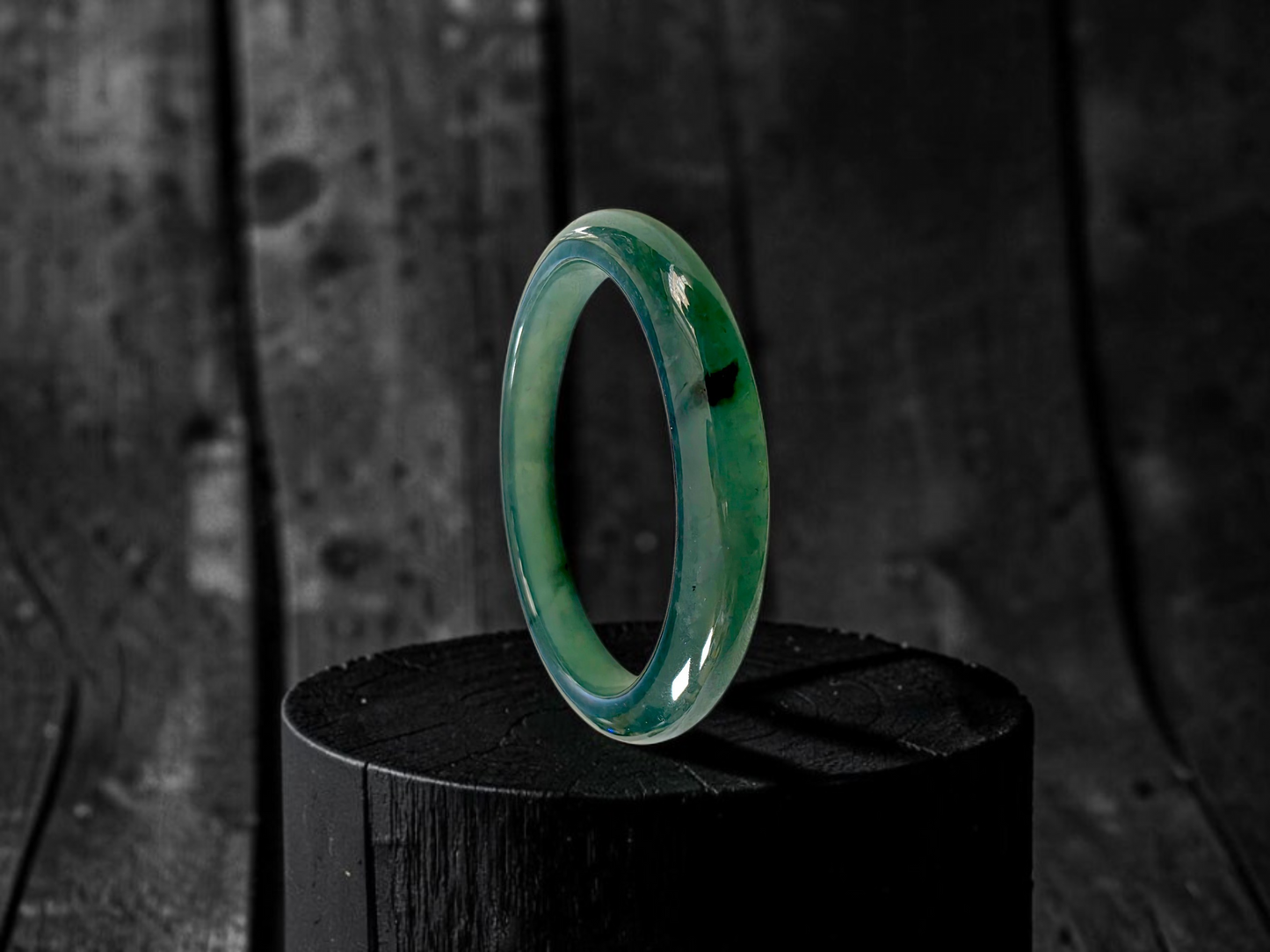 Certified 59.00 mm Earth's (MADE IN JAPAN) Burmese Deep Icy Blue Green A-Jade Round Bangle Bracelet - 08847