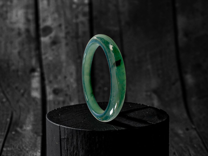 Certified 59.00 mm Earth's (MADE IN JAPAN) Burmese Deep Icy Blue Green A-Jade Round Bangle Bracelet - 08847