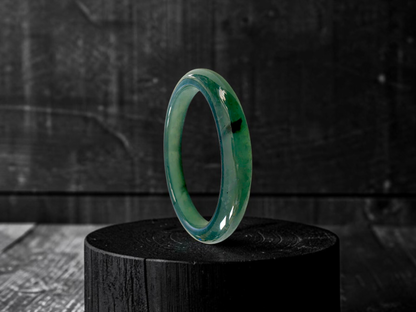 Certified 59.00 mm Earth's (MADE IN JAPAN) Burmese Deep Icy Blue Green A-Jade Round Bangle Bracelet - 08847