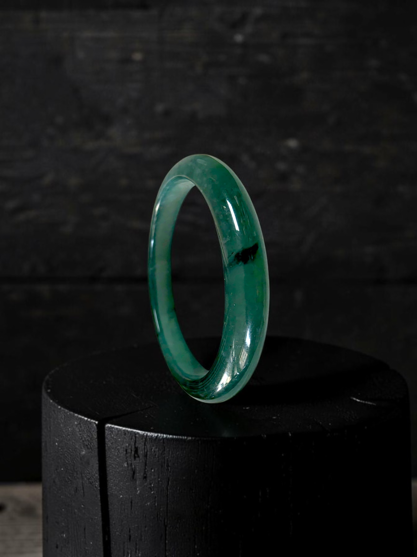 Certified 59.00 mm Earth's (MADE IN JAPAN) Burmese Deep Icy Blue Green A-Jade Round Bangle Bracelet - 08847