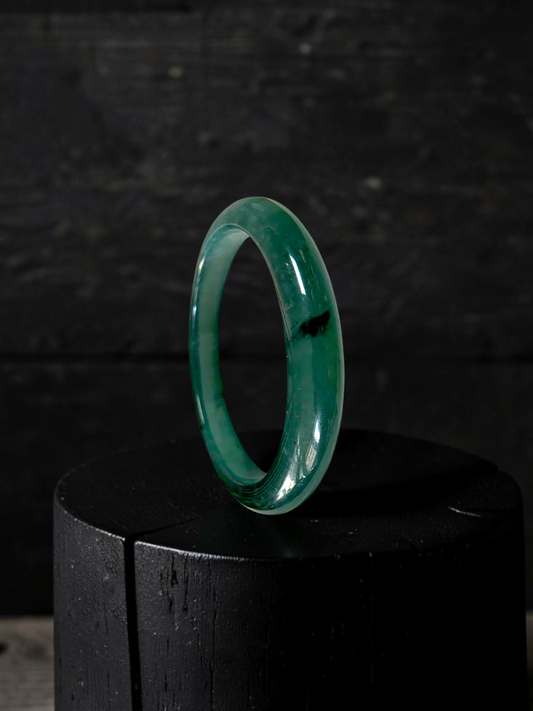 Certified 59.00 mm Earth's (MADE IN JAPAN) Burmese Deep Icy Blue Green A-Jade Round Bangle Bracelet - 08847