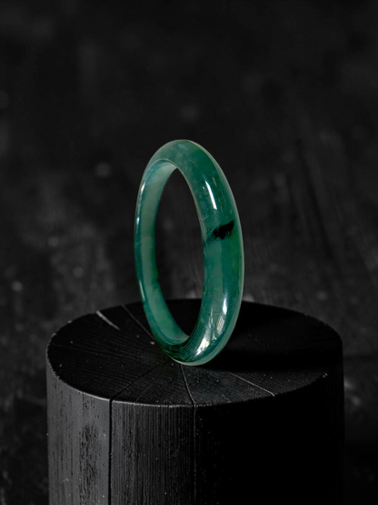 Certified 59.00 mm Earth's (MADE IN JAPAN) Burmese Deep Icy Blue Green A-Jade Round Bangle Bracelet - 08847