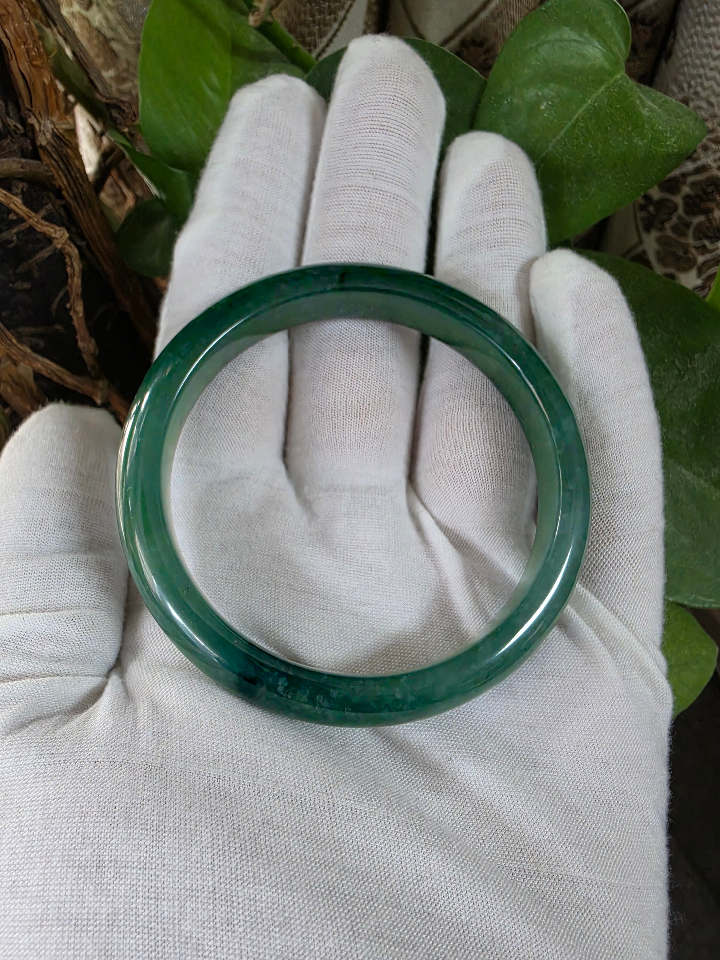 Certified 59.00 mm Earth's (MADE IN JAPAN) Burmese Deep Icy Blue Green A-Jade Round Bangle Bracelet - 08847