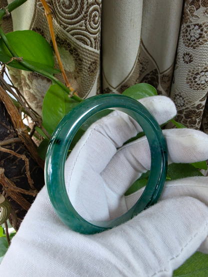 Certified 59.00 mm Earth's (MADE IN JAPAN) Burmese Deep Icy Blue Green A-Jade Round Bangle Bracelet - 08847