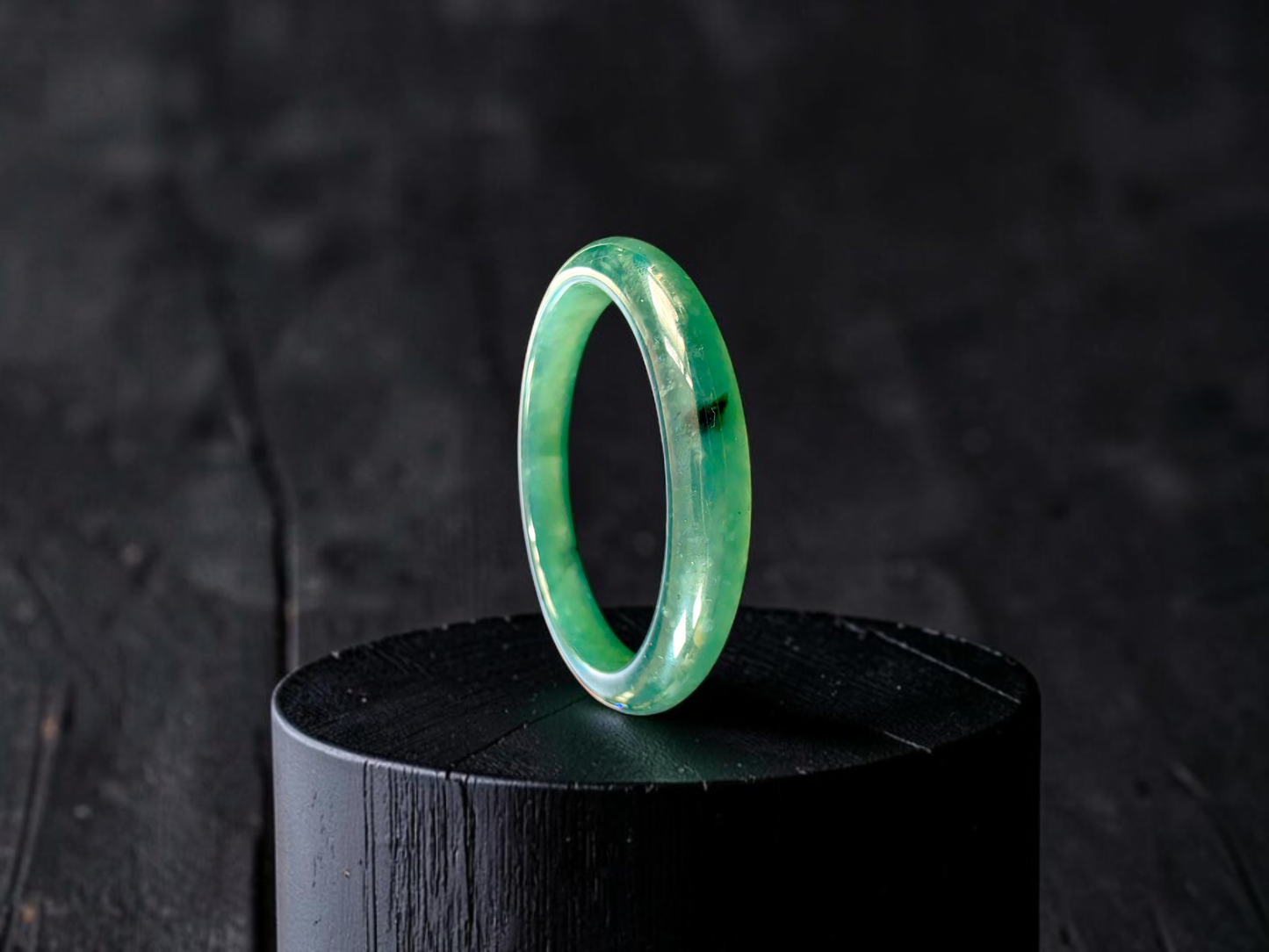 Certified 59.00 mm Earth's (MADE IN JAPAN) Burmese Deep Icy Blue Green A-Jade Round Bangle Bracelet - 08847