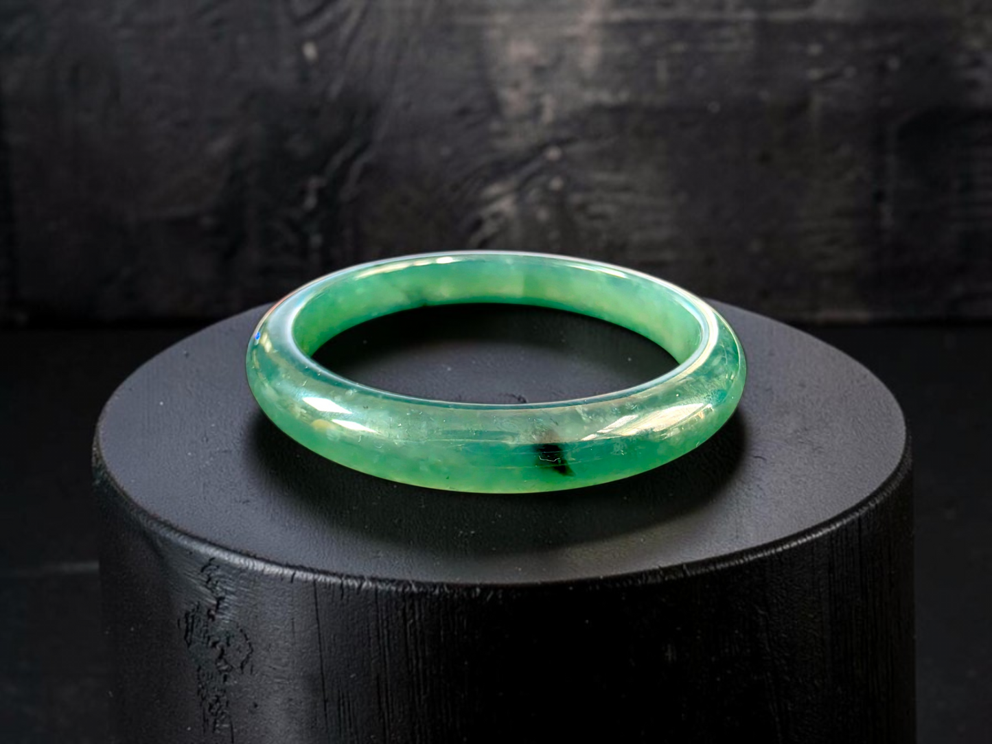 Certified 59.00 mm Earth's (MADE IN JAPAN) Burmese Deep Icy Blue Green A-Jade Round Bangle Bracelet - 08847