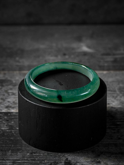 Certified 59.00 mm Earth's (MADE IN JAPAN) Burmese Deep Icy Blue Green A-Jade Round Bangle Bracelet - 08847