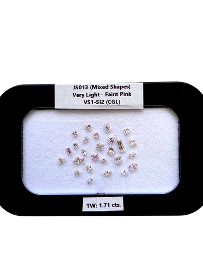 CGL Certified 1.71 cts. Natural Very Light - Faint Pink VS1-SI2 Mixed Shapes Diamond Set 26 Loose Stones Jewelry Set JS013