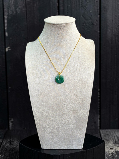 Katagami Round Burmese A-Jadeite 18.50 mm Donut Pendant (with 18K Yellow Gold) - Certified