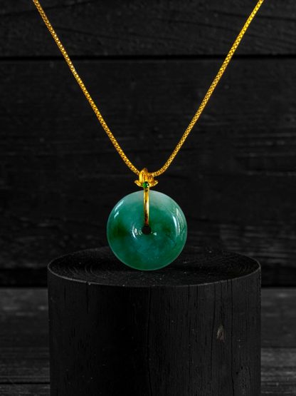 Katagami Round Burmese A-Jadeite 18.50 mm Donut Pendant (with 18K Yellow Gold) - Certified