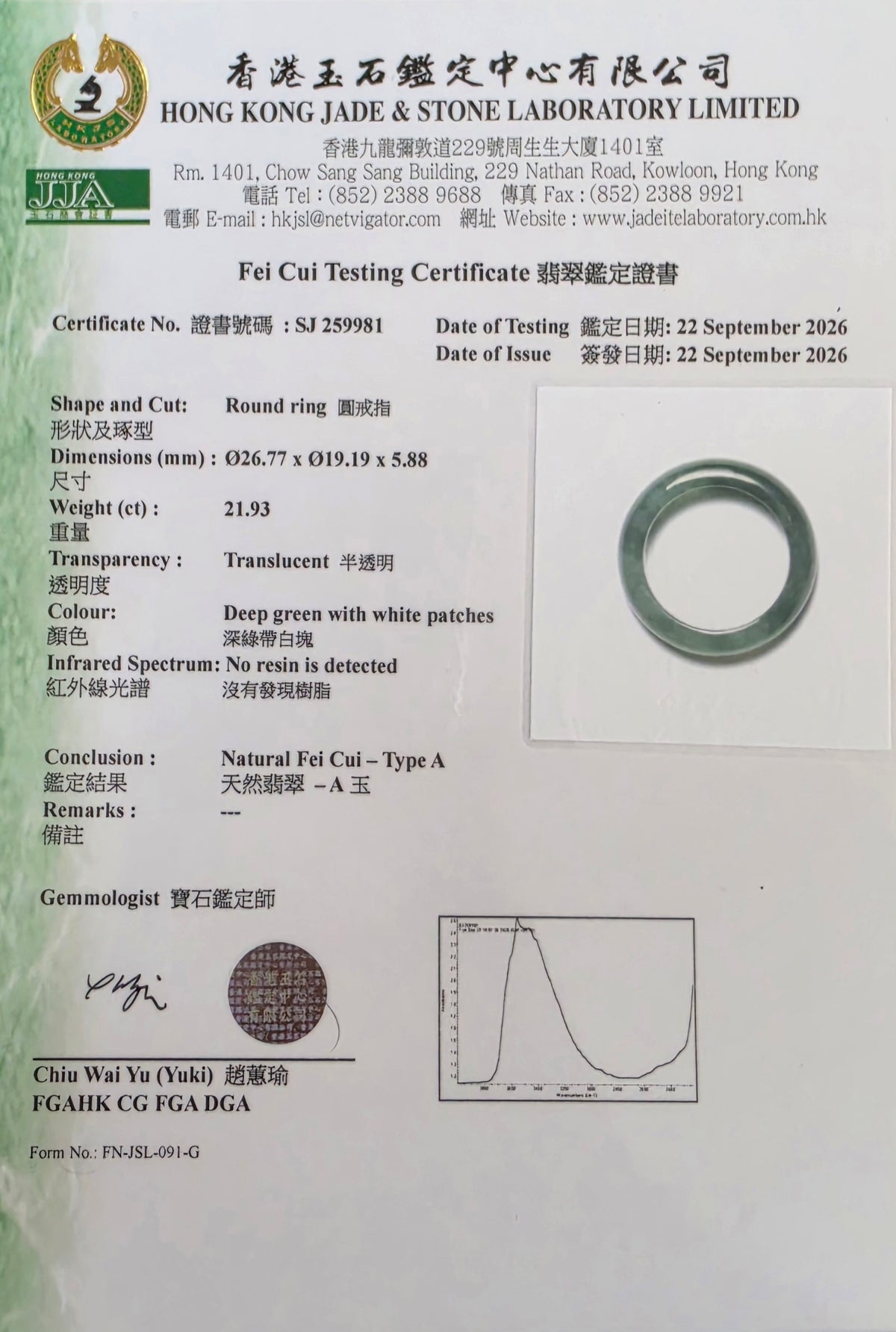 Master's Burmese Icy Deep Green A-Jadeite Infinity Band Ring Size US 9 - 09030 - Certified