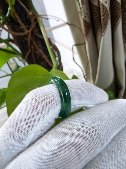 Master's Burmese Icy Deep Green A-Jadeite Infinity Band Ring Size US 9 - 09030 - Certified