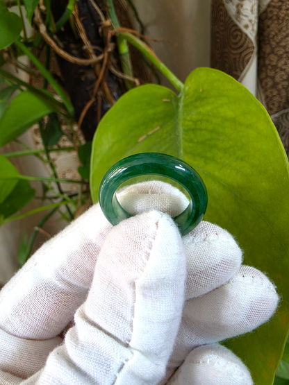 Master's Burmese Icy Deep Green A-Jadeite Infinity Band Ring Size US 9 - 09030 - Certified
