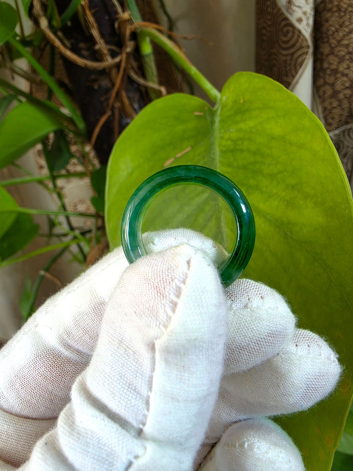 Master's Burmese Icy Deep Green A-Jadeite Infinity Band Ring Size US 9 - 09030 - Certified