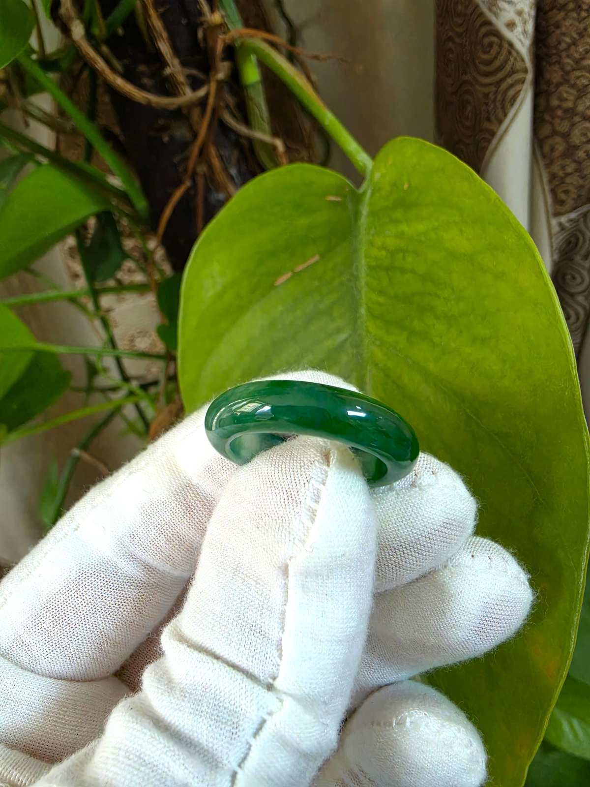 Master's Burmese Icy Deep Green A-Jadeite Infinity Band Ring Size US 9 - 09030 - Certified