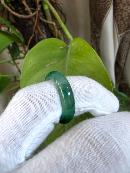 Master's Burmese Icy Deep Green A-Jadeite Infinity Band Ring Size US 9 - 09030 - Certified