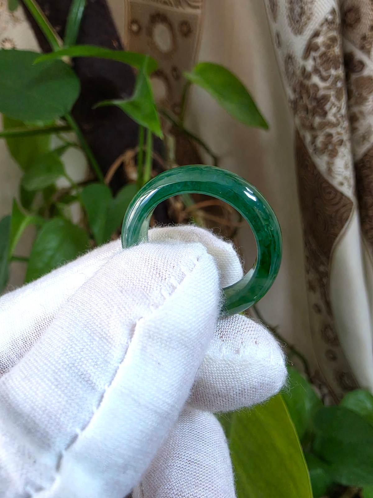 Master's Burmese Icy Deep Green A-Jadeite Infinity Band Ring Size US 9 - 09030 - Certified