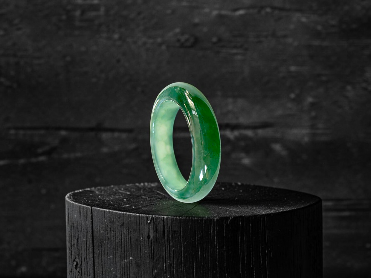 Master's Burmese Icy Deep Green A-Jadeite Infinity Band Ring Size US 9 - 09030 - Certified